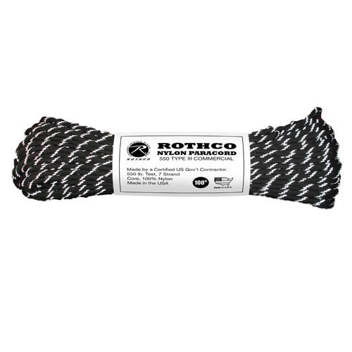 Šnúra PARACORD nylon 550LB 30m 4mm ČIERNO-BIELA REFLEXNÁ