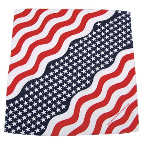Šatka BANDANA  55x55 cm hviezdy a pruhy ČERVENÁ/MODRÁ/BIELA