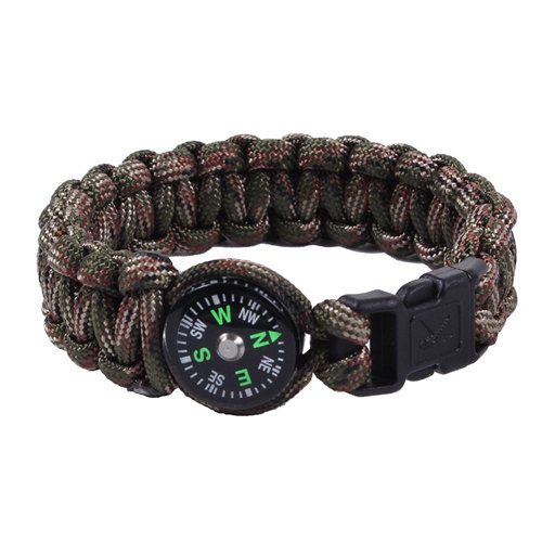 Náramok SURVIVAL Paracord s kompasom WOODLAND