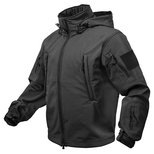 Bunda TACTICAL s kapucňou softshell ČIERNA