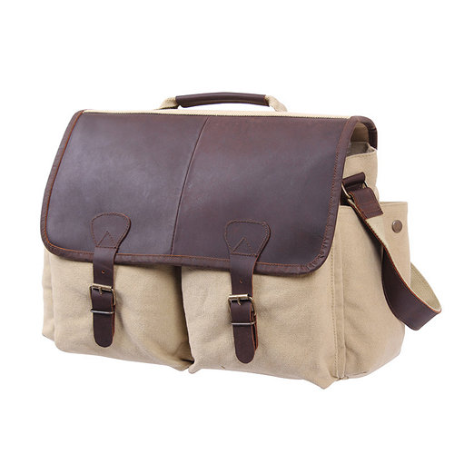 Taška cez rameno MESSENGER KHAKI/KŮŽE