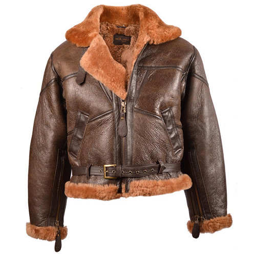 Bunda kožená UK BOMBER RAF s golierom HNEDÁ