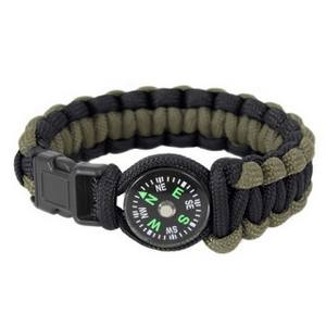 Náramok SURVIVAL Paracord s kompasom ZELENO-ČIERNY