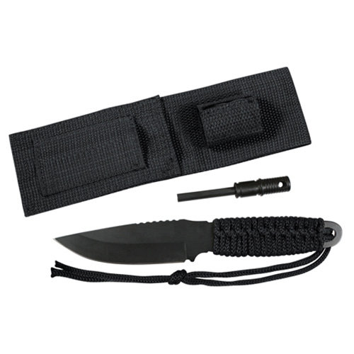 Nôž PARACORD s pevnou čepeľou + kresadlo BLACK